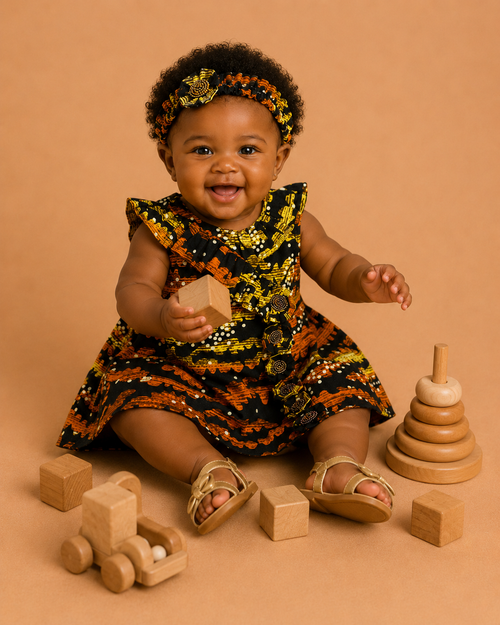 African Baby Dress with Matching Floral Headband | 2–4 Months(429kr)