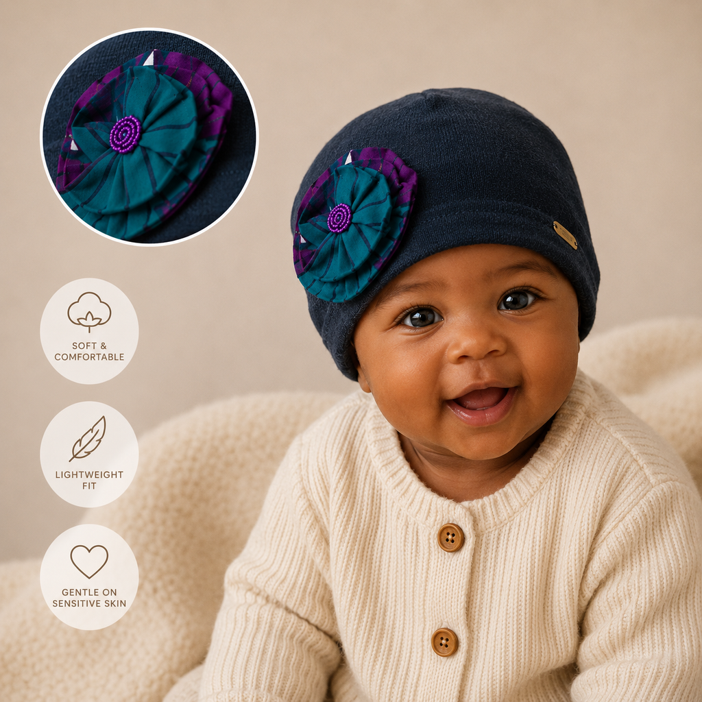 Baby Beanie – Hat with Waxprint flower(219 kr)