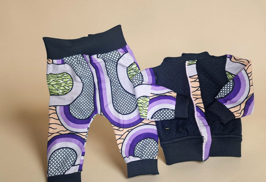 African waxprint Baby Set 0–3 Months – Quilted Jacket & Wax Print Pants( 499 kr)